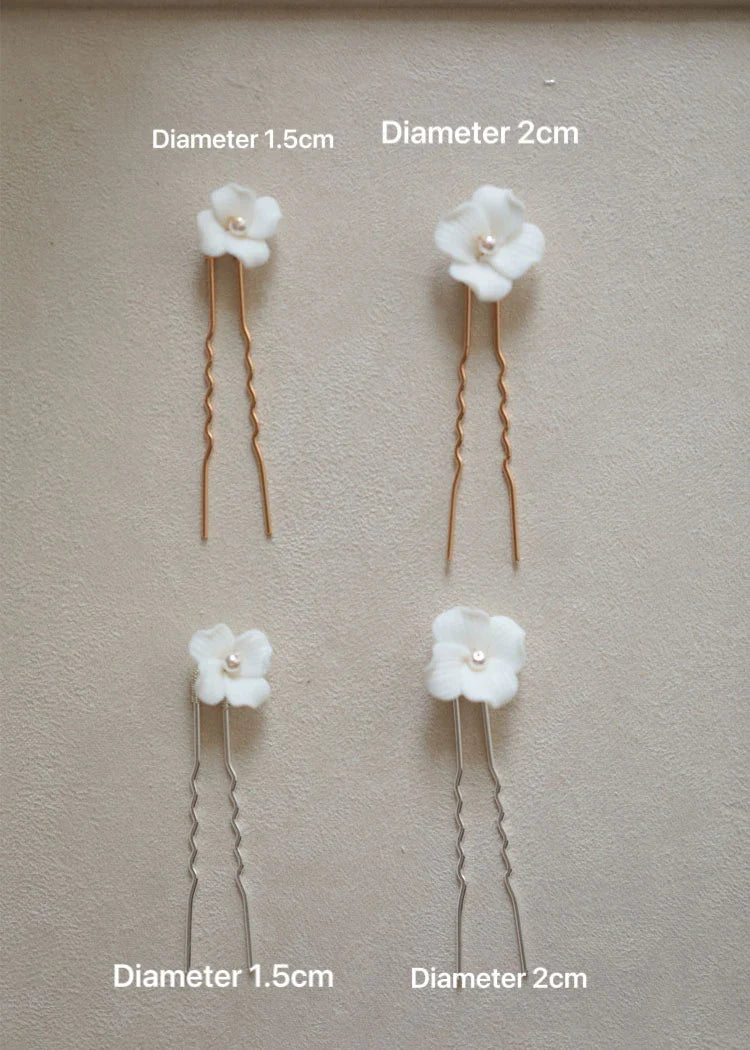 Bridal Jewelry Porcelain Flower Hair Pin Clip Pearl Head Piece For Brides Bridesmaids Hairpins Women Wedding Accessories