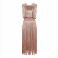 Tassel Patchwork Party Fashion Midi Dress Women Summer Sleeveless Solid High Street Ladies Vestidos Khaki