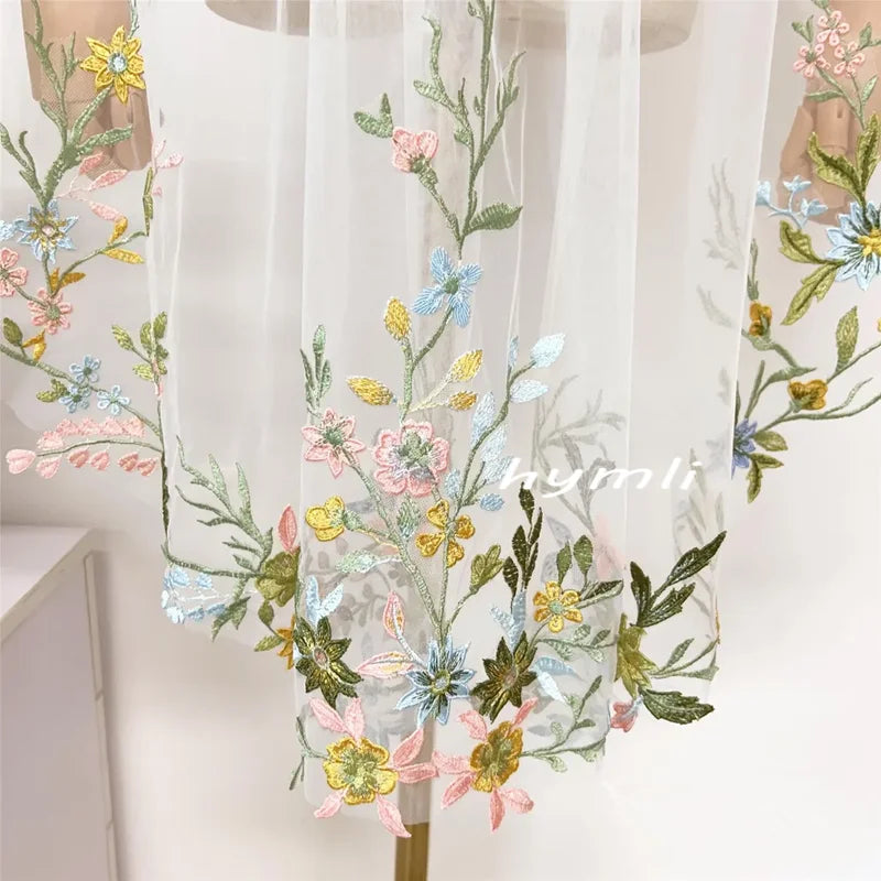 Romantic and Unique Colored Lace Appliqué Fingertip-Length Veil Perfect for Outdoor, Garden, Party, or Themed Weddings