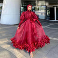 Simple Red Formal Prom Gowns Muslim High Neck Organza A-Line Ruffles Floor Length Evening Party Dress Event Dress Red