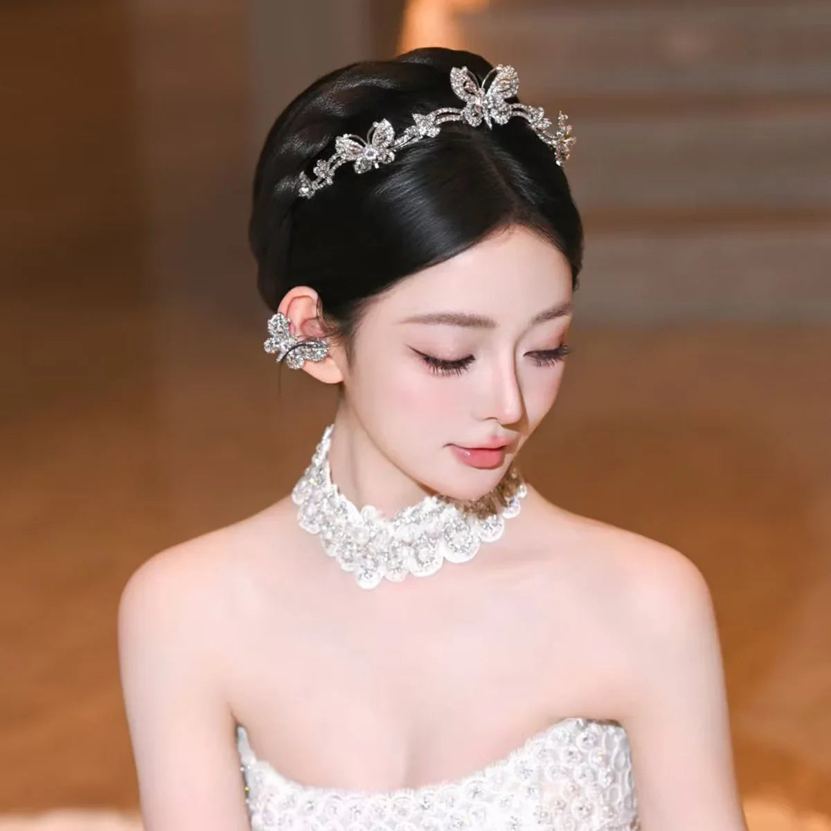 Crystal Rhinestones Headband Hairband Butterfly Headpiece For Bride Tiara Crown Headwear Bridal Jewelry Wedding Hair Accessories