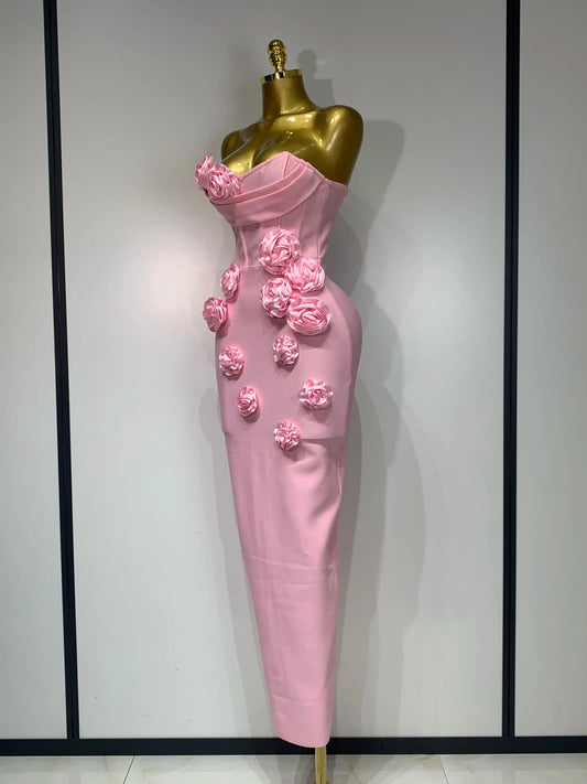 Women Celebrity Sexy Strapless Backless Flower Maxi Long Bodycon Bandage Dress Elegant Birthday Evening Club Party Dresses