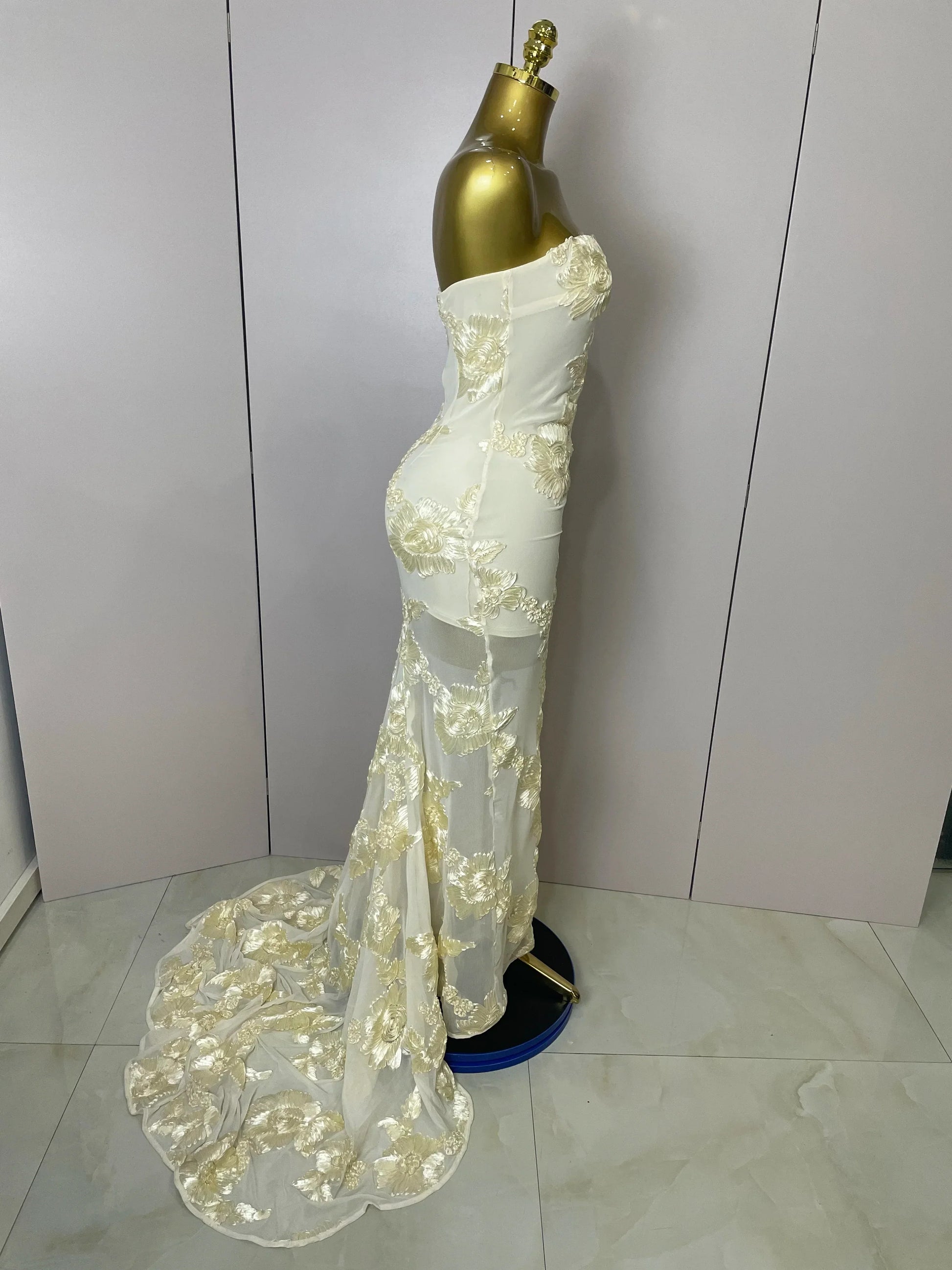 Top Quality Women Sexy Strapless Embroidery Floor-length Maxi Dress Celebrate Evening Party Prom Cocktail Outfit