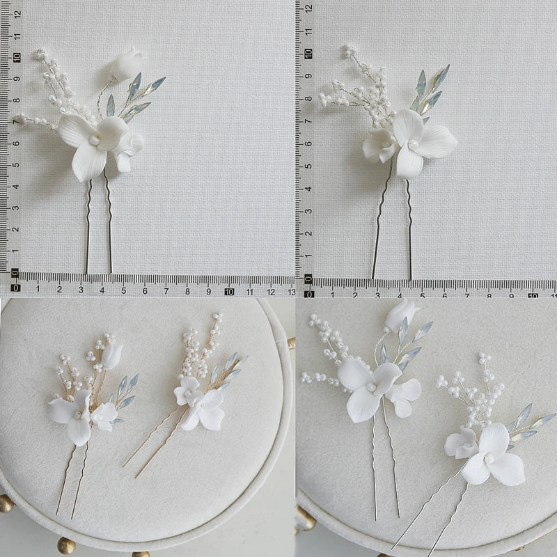 Wedding Accessories Porcelain Flower Head Piece Opal Gold Silver Color Hairpin Brides Bridesmaids Hair Clip Pin Bridal Jewelry
