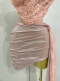 Sexy Pink Sequin Strapless 2 Pieces Bodycon Mini Dress Women Celebrate Birthday Party Bar Singer Nightclub Stage Costume