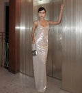 2025 Spring Sexy Women's Light Luxury Bright Piece Long Dress with U Neck Sleeveless Bodycon backless Evening Club Party Dresses