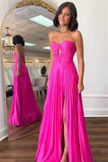 Strapless Chiffon Prom Dresses Mermaid Wedding Dress Elegant Sleeveless Floor-Length Side Split Vestidos De Fiesta Pink