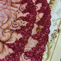 One Tier Wine Red Bride Veil Lace with Sequins Cathedral Veil Wedding Accessories Metal Comb