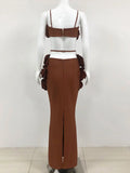Sexy Women'S Three-Dimensional Flower Bandage Long Dress Set Spaghetti Strap Sleeveless Ultra Short Vest + Skirt Two-Piece Set