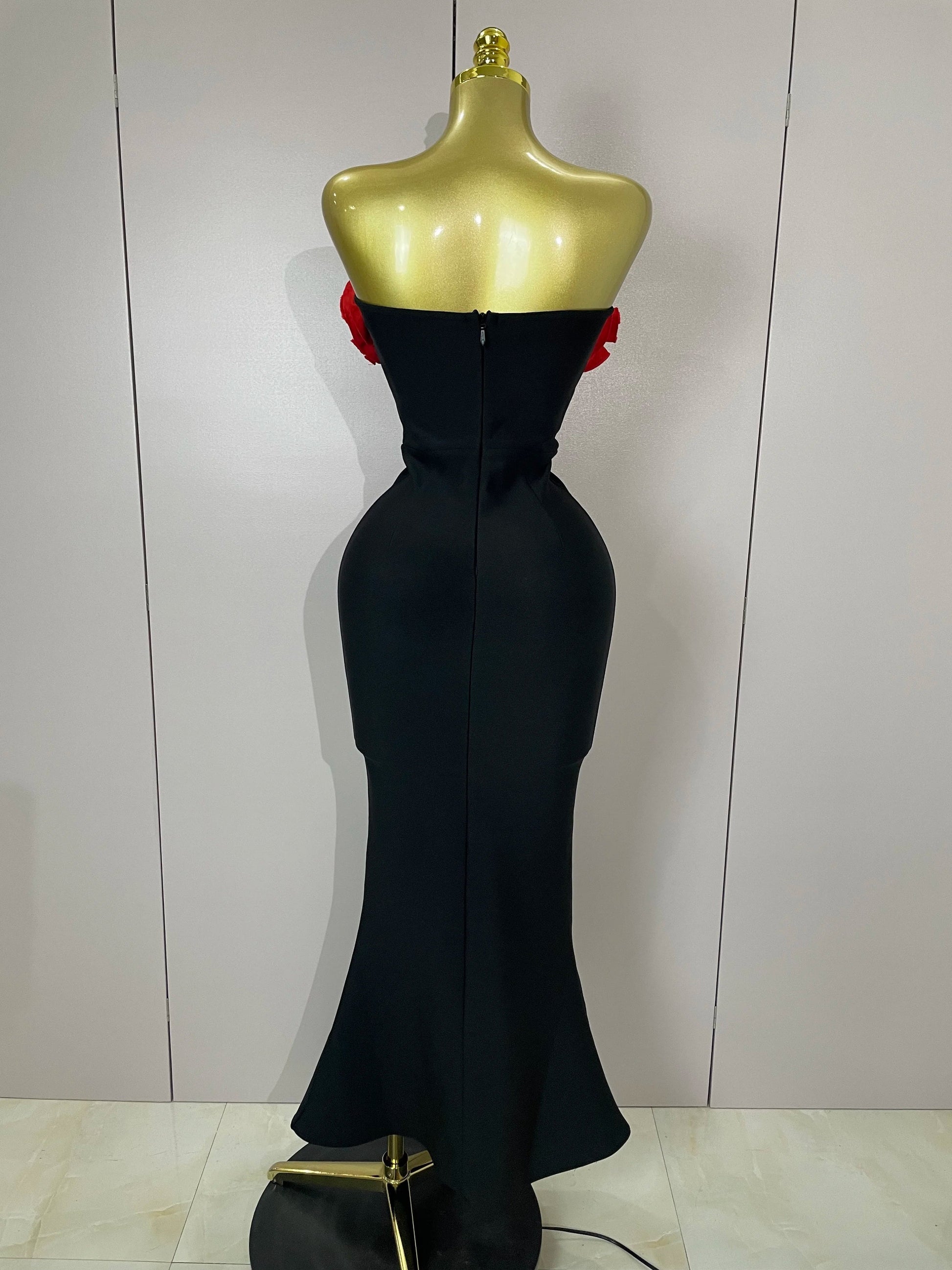 black Off Shoulder Red Flower Bandage Long Dress Women Elegant Fshion Celebrity Party Dress
