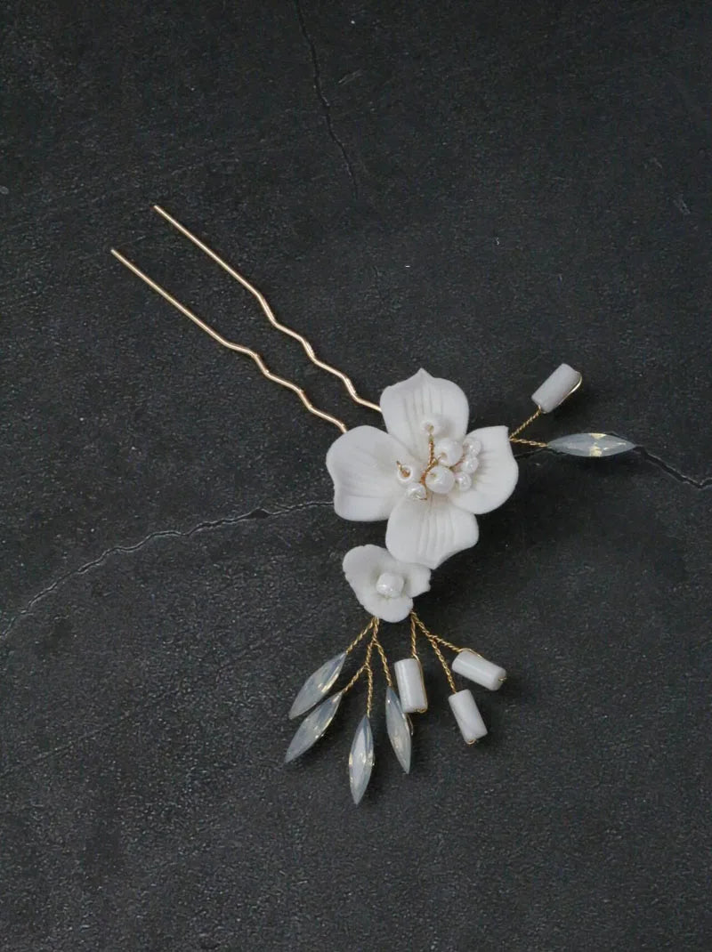 Bridal Jewelry Porcelain Flower Hair Combs Pins Clips Opal Hairpins Bride Bridesmaids Gold Color Head Pieces Wedding Accessories g111