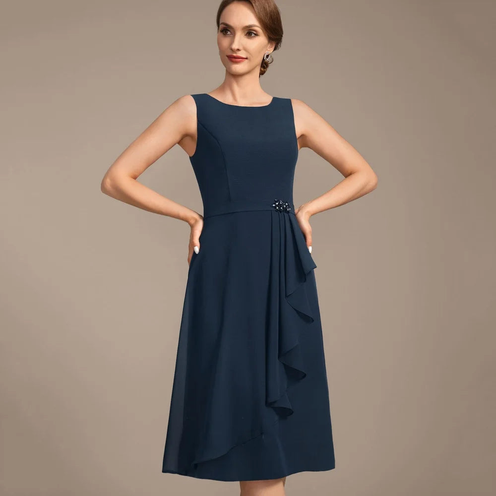 Customized Mother of Dresses Crystal Vintage A Line Evening Gowns Knee Length Elegant Bride Party Dress robes invitée mariage