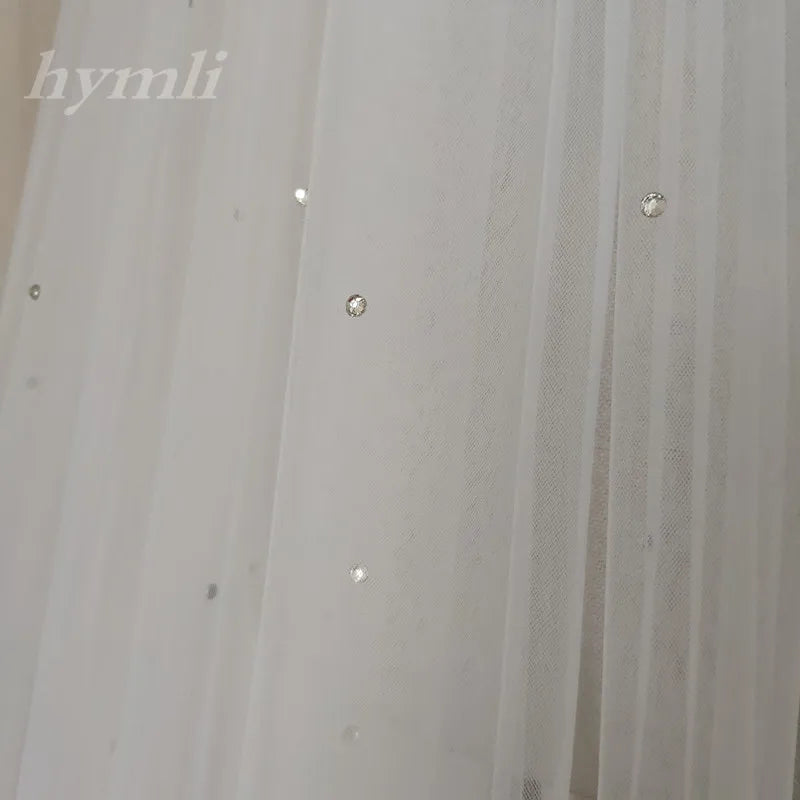 Scattered rhinestone cathedral wedding veil minimalist crystal drop veil with blusher no comb