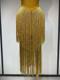 Sexy V Neck Yellow Tassels Women Prom Dress Sheath Sleeveless Party Gown Elegant Formal Luxury Birthday Club Dresses
