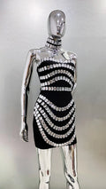 Spring Women Sexy Strapless Big Crystak Bodycon Mini Bandage Dress Necklace Fashion Celebrate Nightclub Party Dress