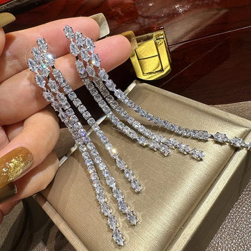 Luxury Long AAA Zircon Bridal Earrings CZ Cubic Zirconia Wedding Earring For Bride Women Accessories Birthday Gift Jewelry clear