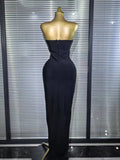 Top Quality Women Sexy Strapless Shinning Crystal Bodycon Long Bandage Dress Elegant Evening Party Cockail Vacation Outfit