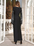 Elegant Women's 3D Hot Diamond Flower Bandage Dress O-neck Long Sleeve Bodycon Black Long Dresses Evening Party Vestido