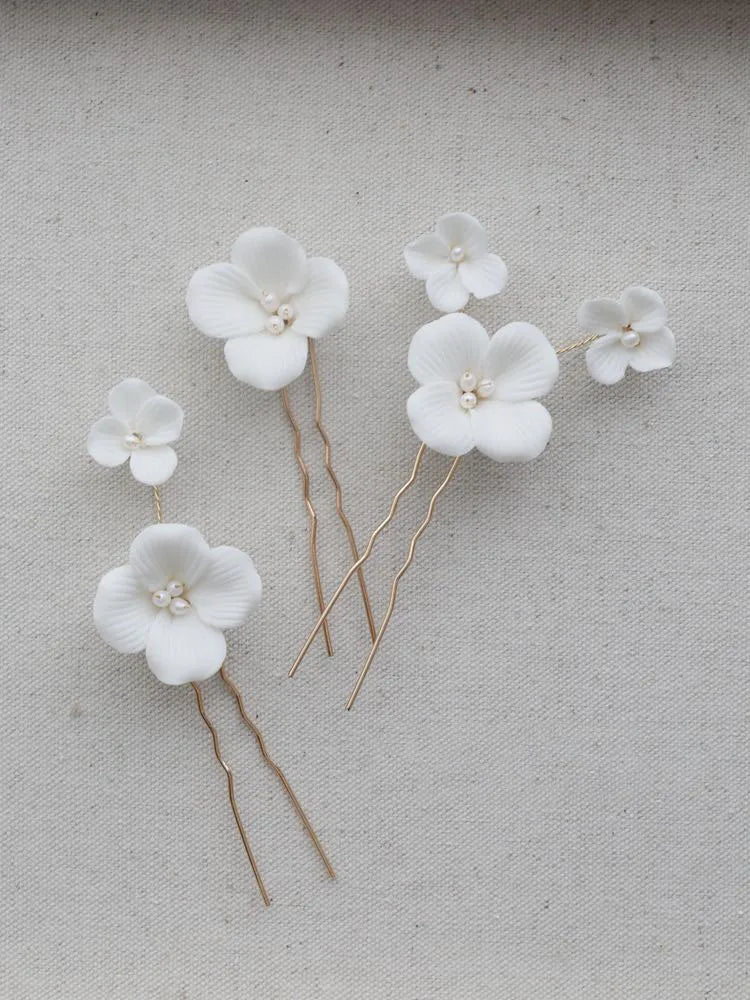 Porcelain Flower Head Pieces Freshwater Pearl Hairpins For Brides Bridesmaids Hair Pins Clips Wedding Accessories Bridal Jewelry