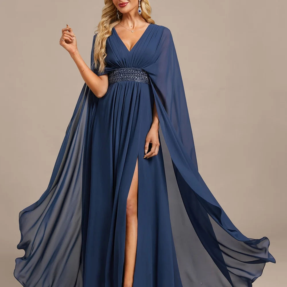 Elegant Chiffon Bridal Dress Split Customized A Line V Neck Wedding Party Gowns Formal Floor Length Mother Dresses For Bride