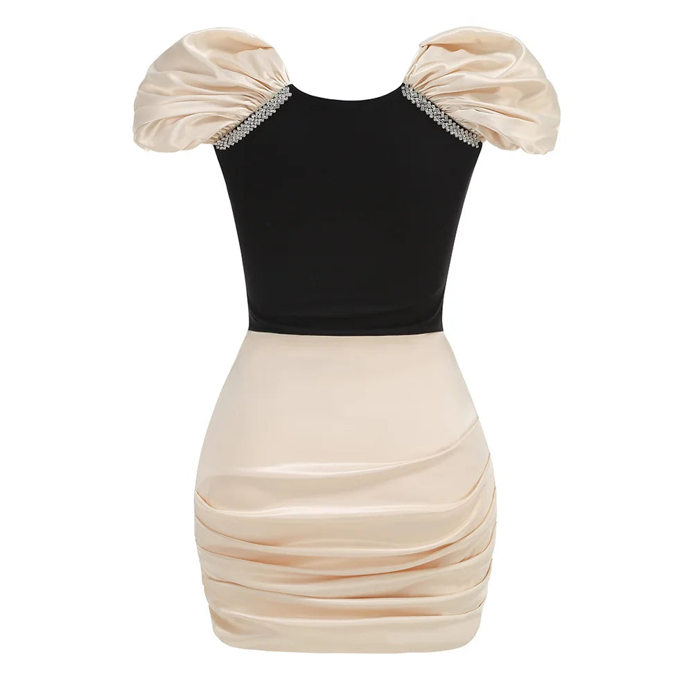 2024 New Fashion Women Puff Sleeve Sexy Square Collar Bodycon Mini Dress Celebrate Birthday Party Cocktail Dress Vestido
