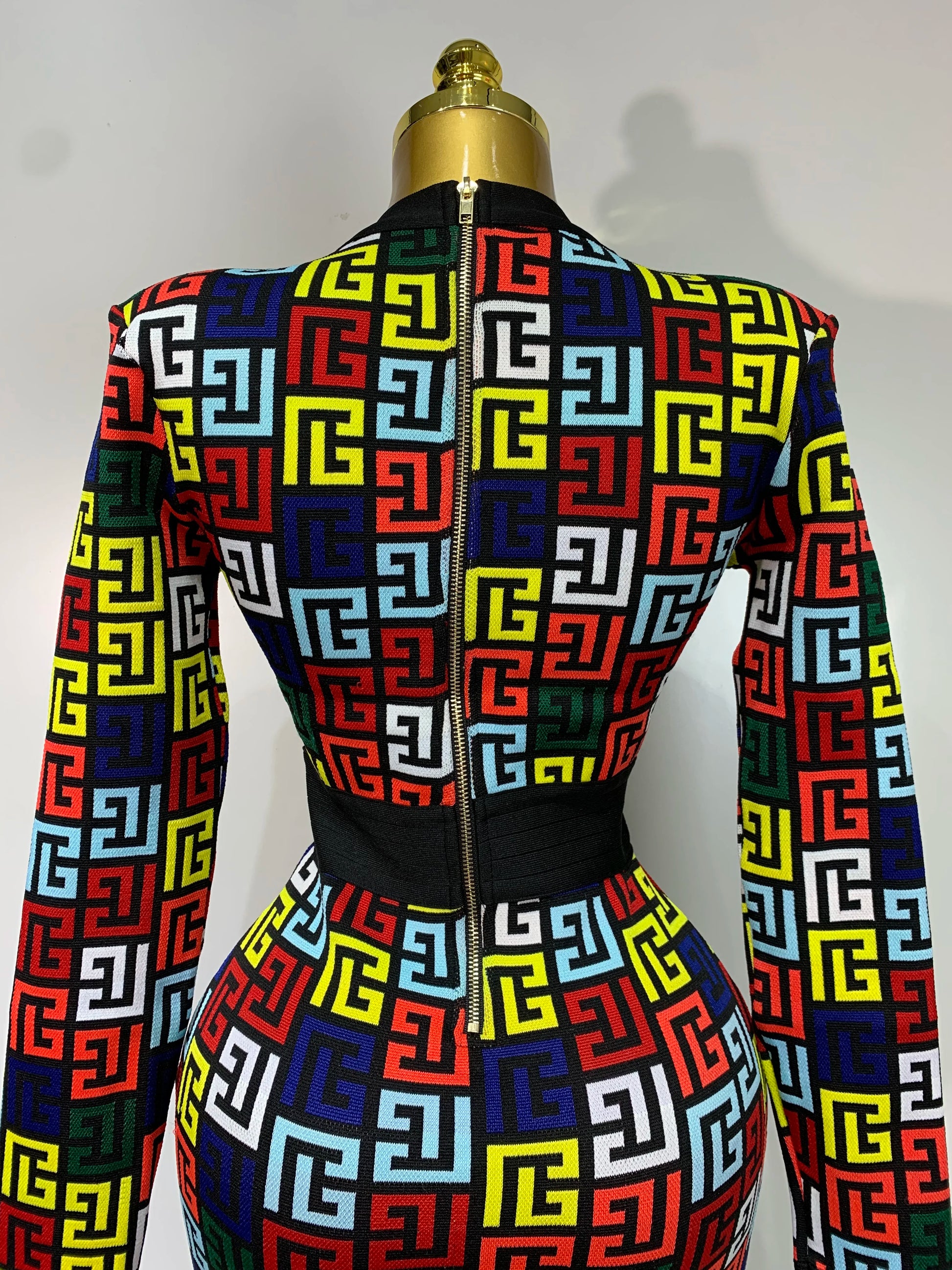 Women Long Sleeve V-Neck Bodycon Jacquard Short Bandage Dress Elegant Evening Luxury Birthday Party Cocktail Outfit
