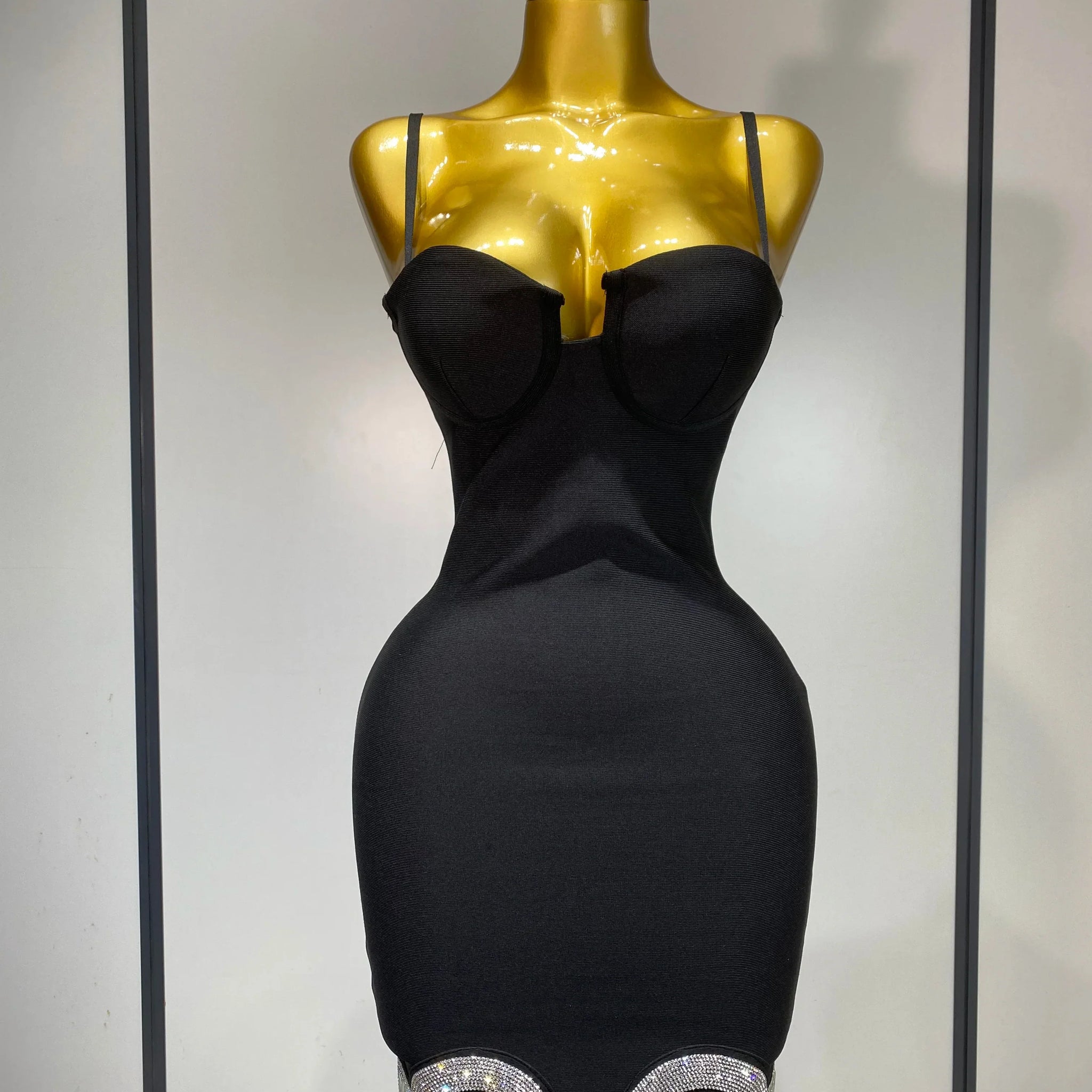 Women Fashion Sexy Backless Halter Black Midi Bodycon Bandage Dress Elegant Evening Club Luxury Birthday Party Dresses black