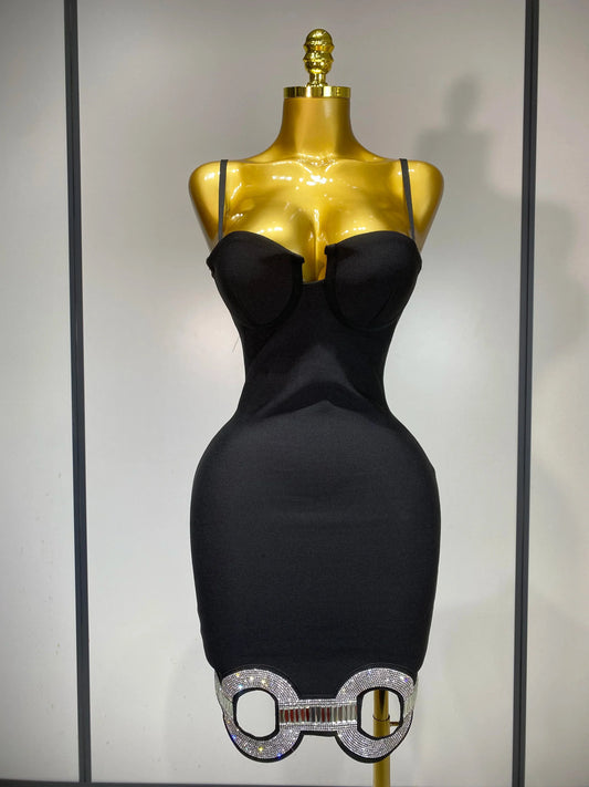 Women Fashion Sexy Backless Halter Black Midi Bodycon Bandage Dress Elegant Evening Club Luxury Birthday Party Dresses black