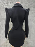 Women Long Sleeve Sexy Deep V-Neck Bodycon Blazer Dress Shinning Sequins Celebrate Nightclub Bar Singer Stage Wear