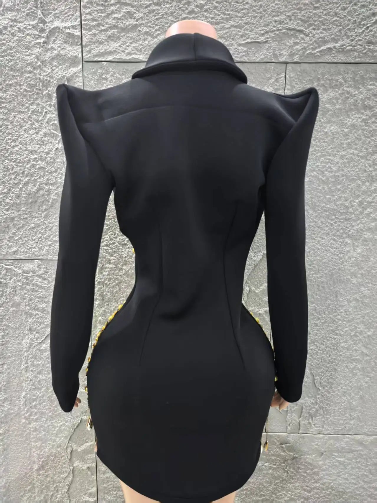 Women Long Sleeve Sexy Deep V-Neck Bodycon Blazer Dress Shinning Sequins Celebrate Nightclub Bar Singer Stage Wear