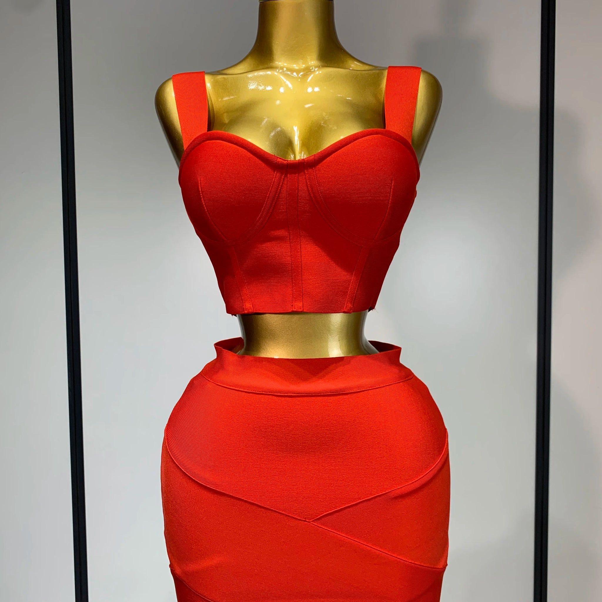 Women Sexy Backless Top Short Skirt Bodycon Bandage Two Pieces Sets Evening Party Luxury Birthday Outfit Nightclub Suits Red