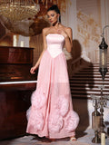 Strapless Flower Maxi Dress Women Elegant Sleeveless Backless Pleated Party Dresses Female Summer Sexy Lady Evening Vestido