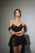 Grey Pink Black Women Sexy Strapless Mesh See Through 2 Pieces Long Dress Nightclub Birthday Party Celebrate Photo Shoot Wear