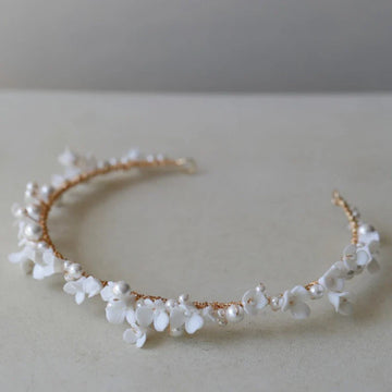 Porcelain Flower Headband Hairband Pearl Headpiece For Brides Women Headdress Headwear Wedding Hair Accessories Bridal Jewelry gold color