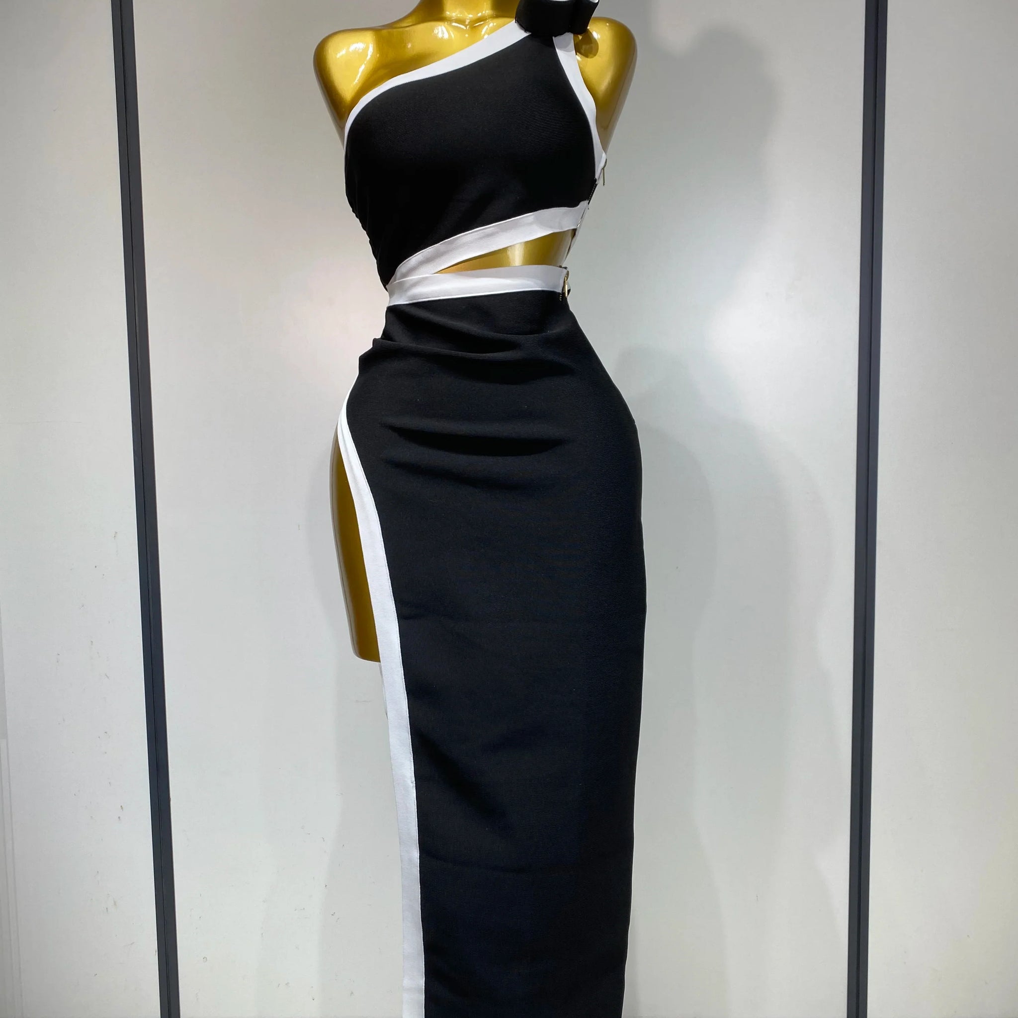 Women Celebrity Sexy One Shoulder Cut Out Split Maxi Long Bodycon Bandage Dress Elegant Evening Club Birthday Party Dress black