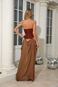 Vintage Off Shoulder Sleeveless Long Dresses Sexy Women Sheath Lace Up Patchwork Long Dress Elegant Summer For Vestidos