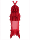 Women Gauze Perspective Irregular Elegant Long Party Dress Ruffles Sleeveless Fashion Tide Summer 2025