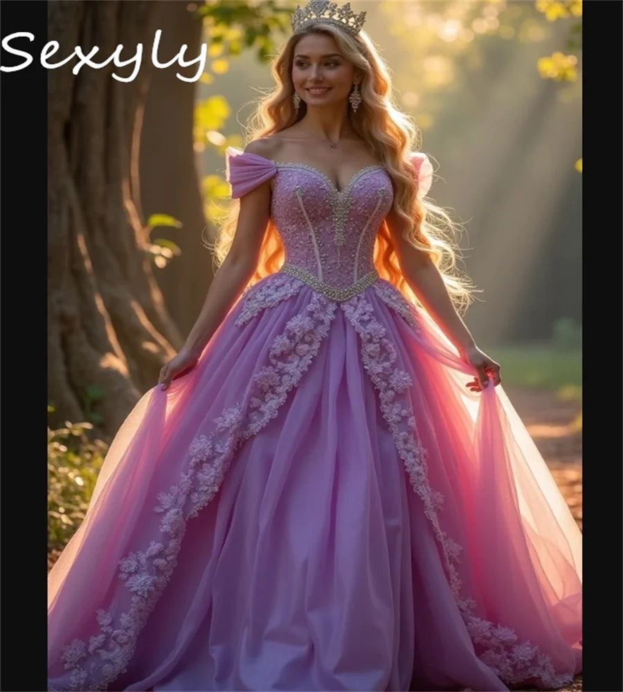 Fairy Pink Vestidos De 15 Quinceañera Fantasy Vestidos De 15 Xv Años Princess Lace Sweet 16 Dress Charro Prom 2025 Customized Pink