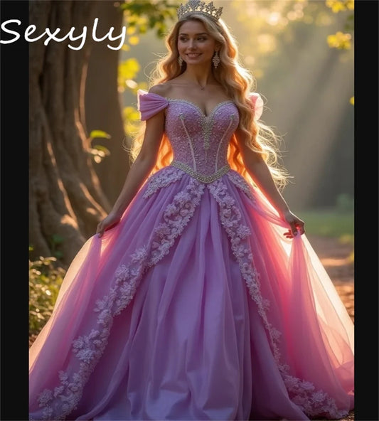 Fairy Pink Vestidos De 15 Quinceañera Fantasy Vestidos De 15 Xv Años Princess Lace Sweet 16 Dress Charro Prom 2025 Customized Pink