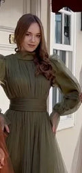 Long Sleeves Prom Gowns A Line Tulle Tiered Skirt Short Formal Special Party Dresses Women Bridesmaid Dress Same As Picture