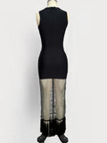 Black tassels Evening Party bandage Long Dresses Elegant Sleeveless Diamond Mesh Patchwork Maxi Dress Women Summer Vestidos