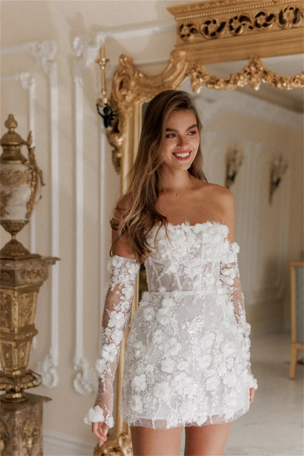 Intrincado Brillo Sin Tirantes Una Línea Vestido De Celebridad Apliques Paillette/Lentejuelas Mini Organza Cóctel فساتين كوكتيل vestido de novia 