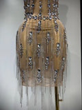 Luxury Rhinestone Evening Party Dress Women Sexy Halter See Through Mesh Luxury Birthday Gowns Nightclub Singer Stage Outfit