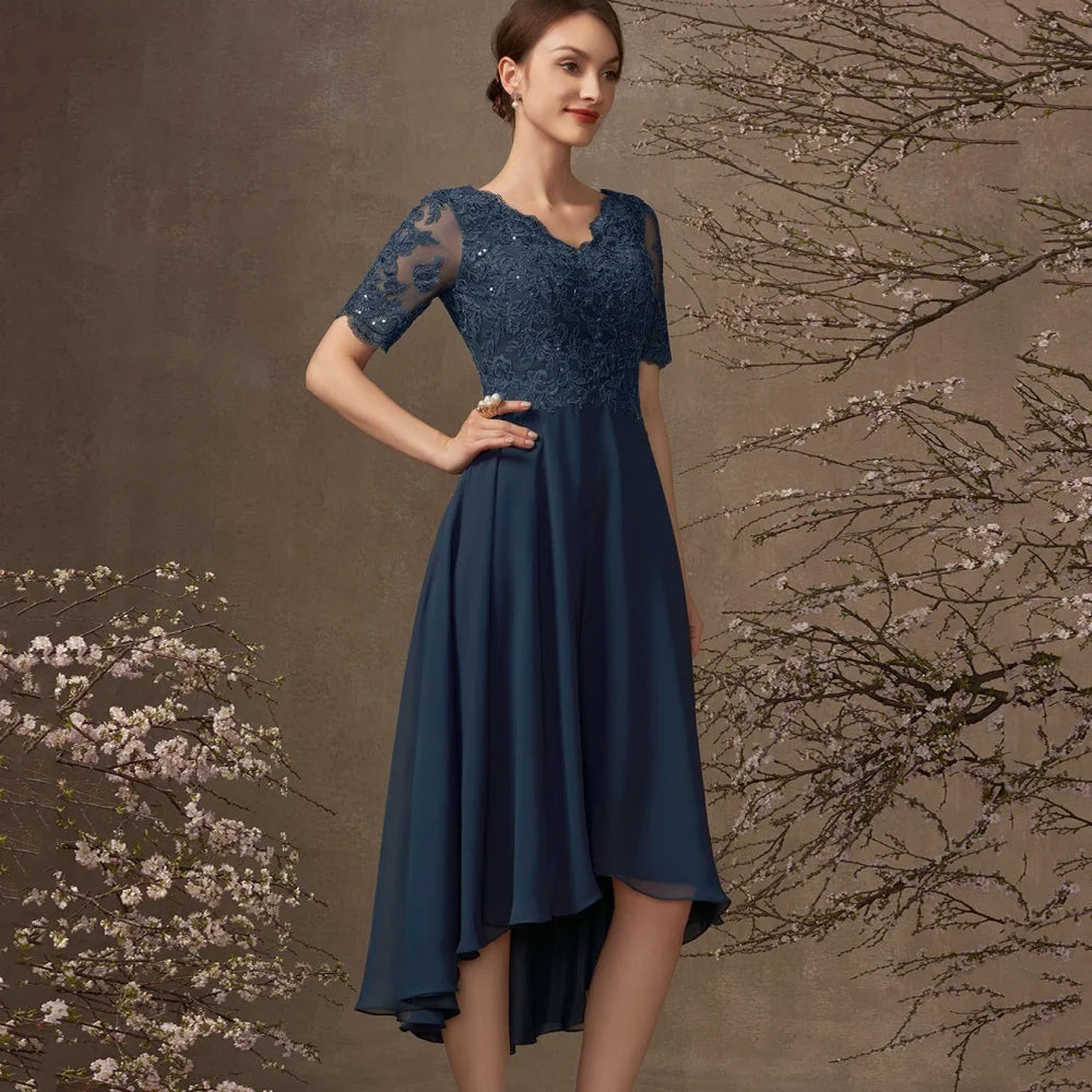 Customized Mother of Dresses Elegant Lace Vintage Evening Gowns Short Sleeve A Line Bride Party Dress robes invitée mariage