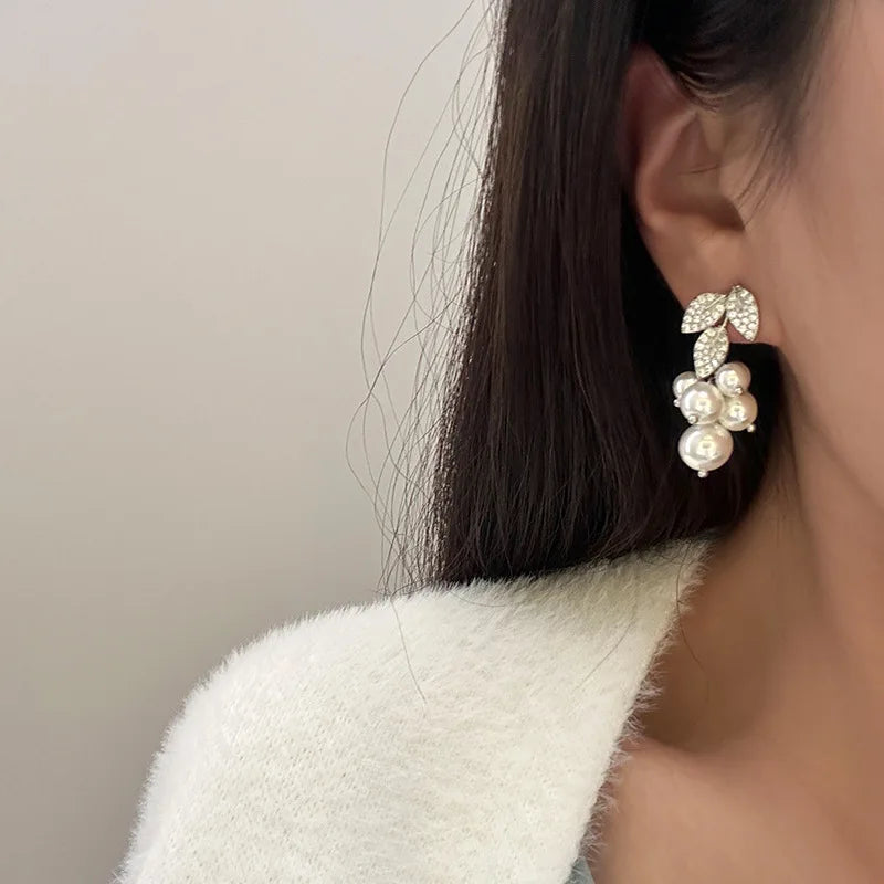 Leaf Pearl Zircon Bridal Earrings Silver Color Zirconia Wedding Earring For Brides Bridesmaids Accessories Women Gift Jewelry