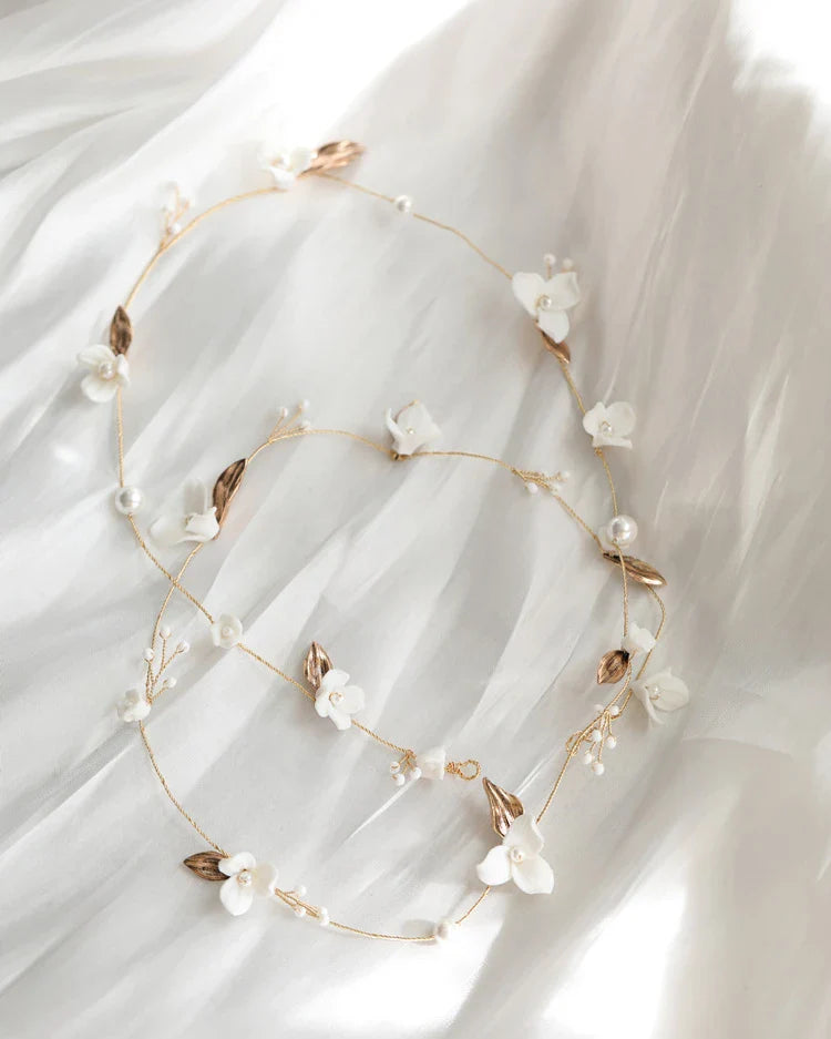 Wedding Hair Accessories Porcelain Flower Headband Hairband Vintage Gold Color Headpiece Brides Pearl Headwear Bridal Jewelry