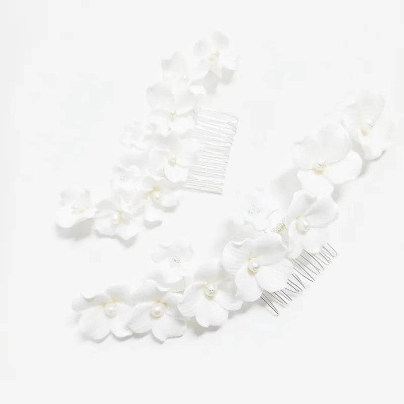 Porcelain Flower Hair Comb Clip Pin Pearl Hairpin For Brides Party Gift Floral Head Pieces Wedding Accessories Bridal Jewelry
