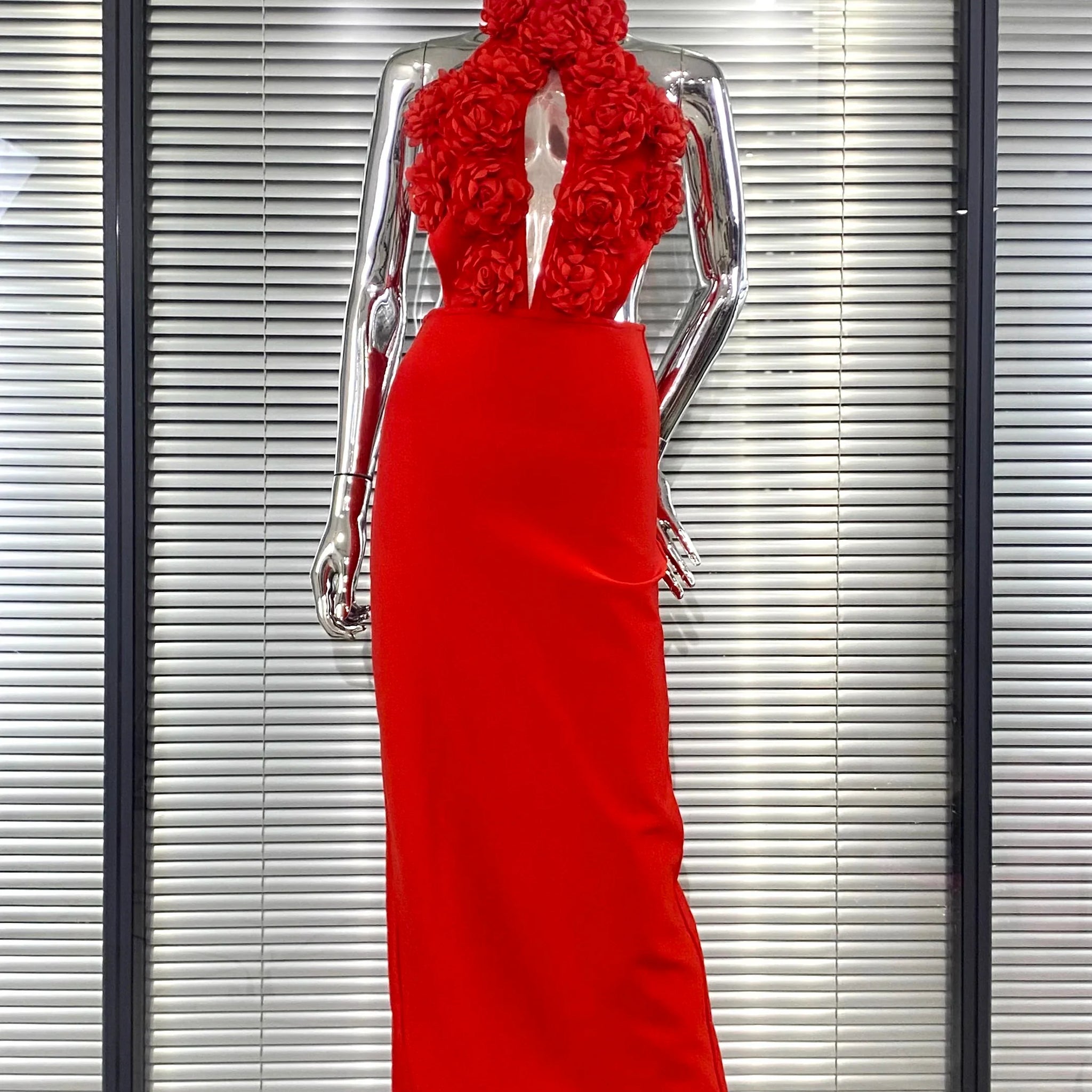 Red Color Women Sexy Halter Florals Backless Off the Shoulder Bodycon Long Dress Celebrate Nightclub Party Birthday Outfit Red