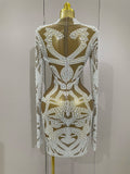 High-end Elegant Evening Gown AB Rhinestones Pearls Luxury Long Sleeves Mesh Dress Women Cocktail party Wedding Costume
