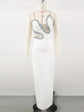 Sexy Women'S Light Luxury Nail Bead Bandage Dress Strapless Sleeveless Patchwork Bodycon Backless Long Dress Party Vestidos WHITE